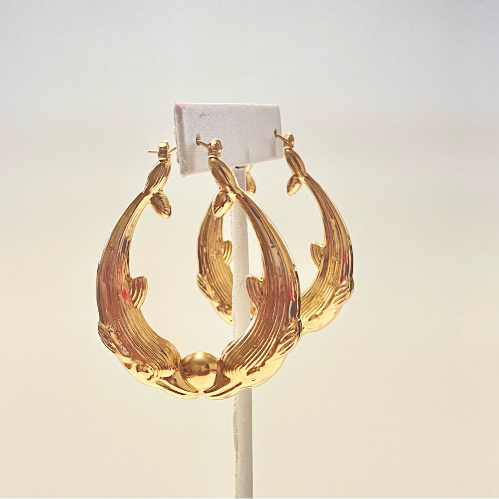 Retro Dolphin Earrings 14K Plated - Picture 3 of 5